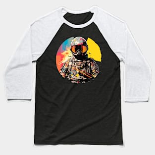 Man With Helmet Video Game Character Futuristic Warrior Portrait  Abstract Baseball T-Shirt